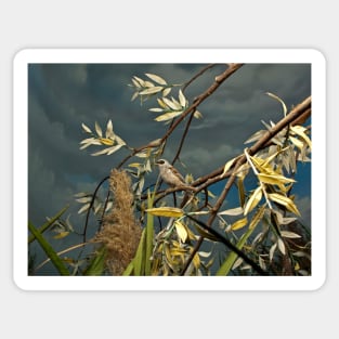 Natural environment diorama - A bird resting on a branch Sticker